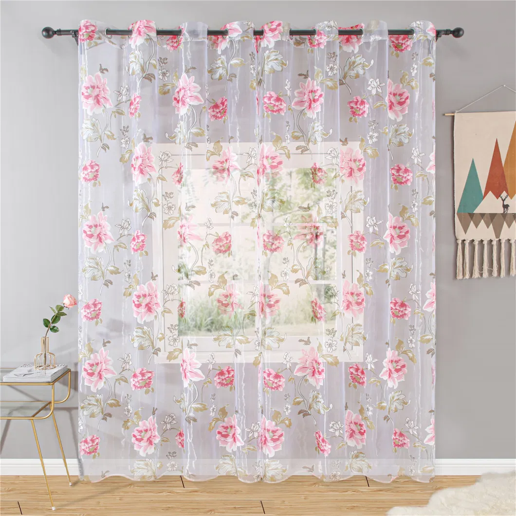 2023hot Selling Modern Floral Butterfly Print Living Room Bedroom Sheer Curtain