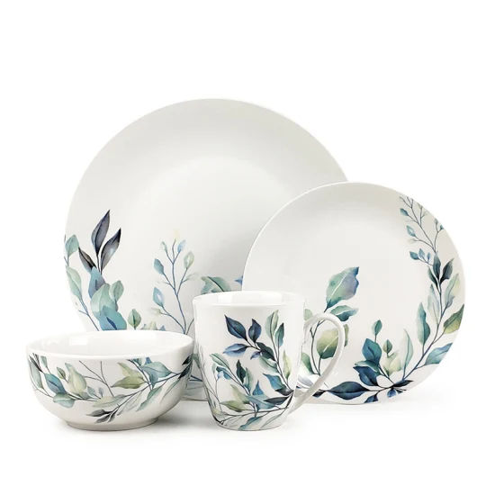 Vajilla de porcelana de estilo inglés Floral, nuevo y moderno, 12 Uds./16 Uds., con platos de porcelana blanca