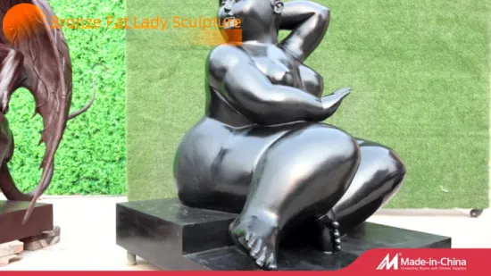 Famosa estatua moderna de latón negro de Fernando Botero, escultura grande de bronce desnuda para mujer gorda